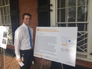 CJ presents his research on the lawn during UVA public days, April 2016. 